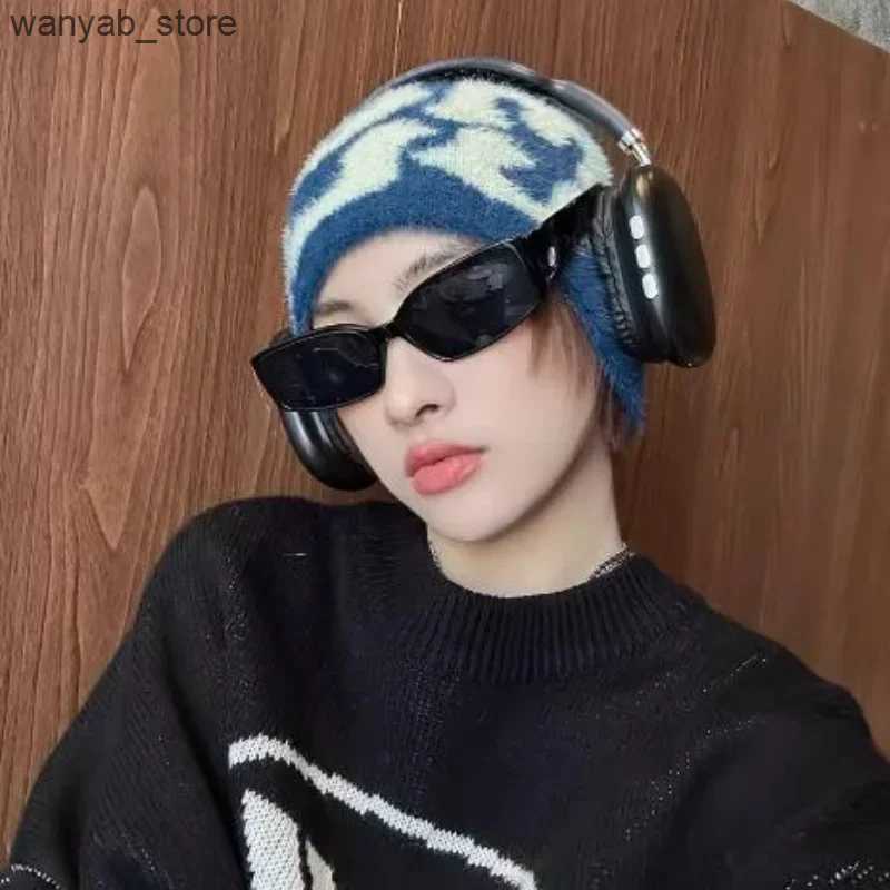 Beanie/Skull Caps Newest Y2K Unisex Warm Beanie Hat Plush Letters Jacquard Rabbit Fur Cashmere Skullies Ins Soft Fuzzy Personality Beanie Hat L240910