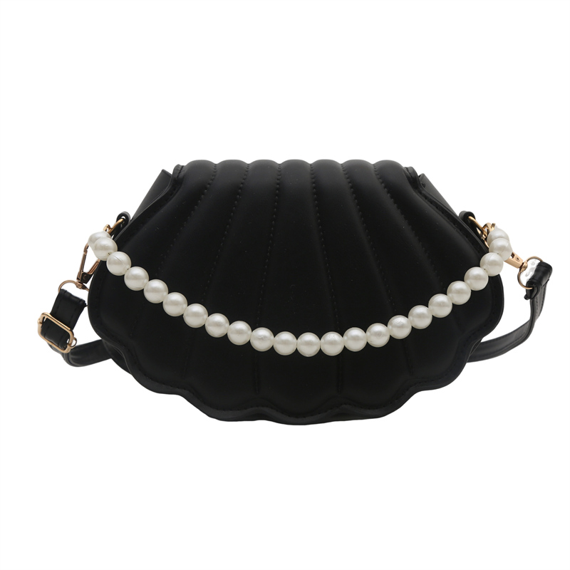 PU Leather Shoulder Bag Seashell Women Crossbody Bag Pearl Chain Hobo Bag with Adjustable Strap for Party Prom Cocktail