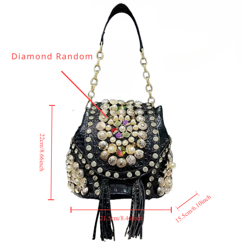 Women's Fashion Diamond Handbag Elegant Evening Beaded Light Luxury Backpack Crossbody Bag