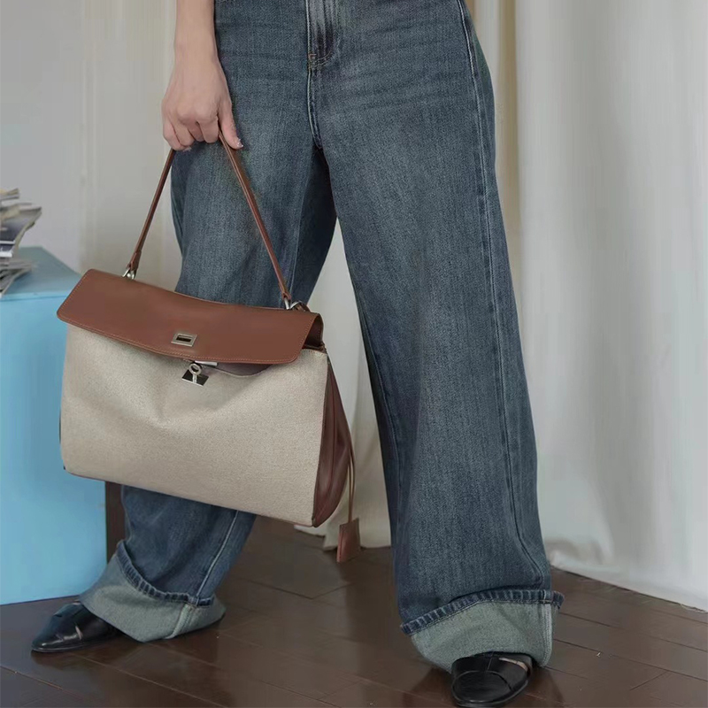 Brown Canvas And Leather Shoulder Bag Brand High-end Large-capacity Genuine Leather Fashion Tote Shoulder Handbag Crossbody Bag