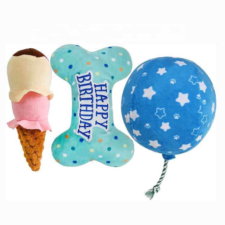 Dog Birthday Toys Plush Dog Crinkle Squeaky Toys Puppy Birthday Party Supplies Dog Chew Toys For Gift