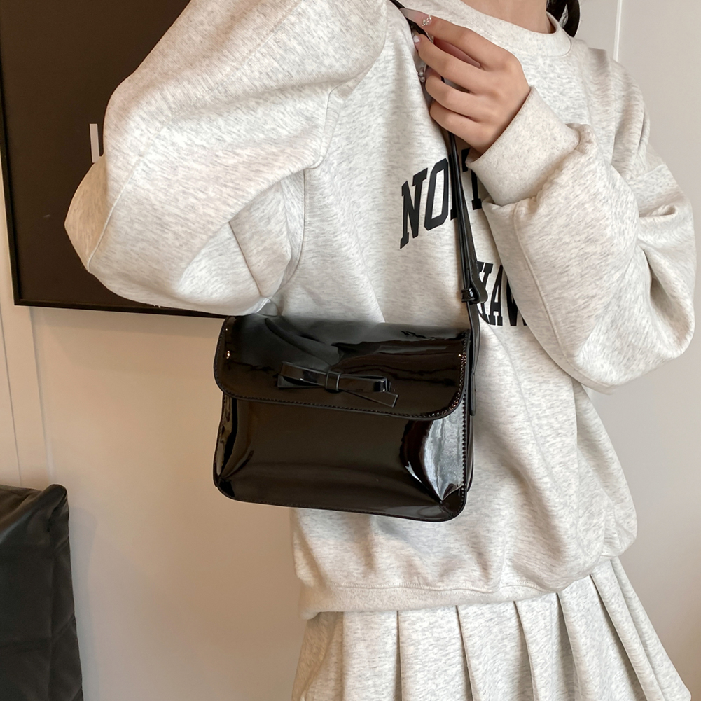 Patent Leather Women Shoulder Bag Bowknot Crossbody Bag Adjustable Strap Square Flap Bag Retro Underarm Bag Travel Bag