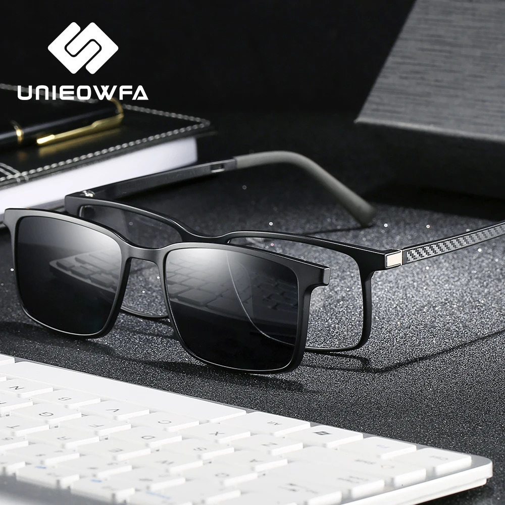 Myopia Magnetic Clip on Glasses Frame Men Optical Prescription Frame Eyeglasses Men Rectangle Polarized Magnet Clip Sunglasses 240323