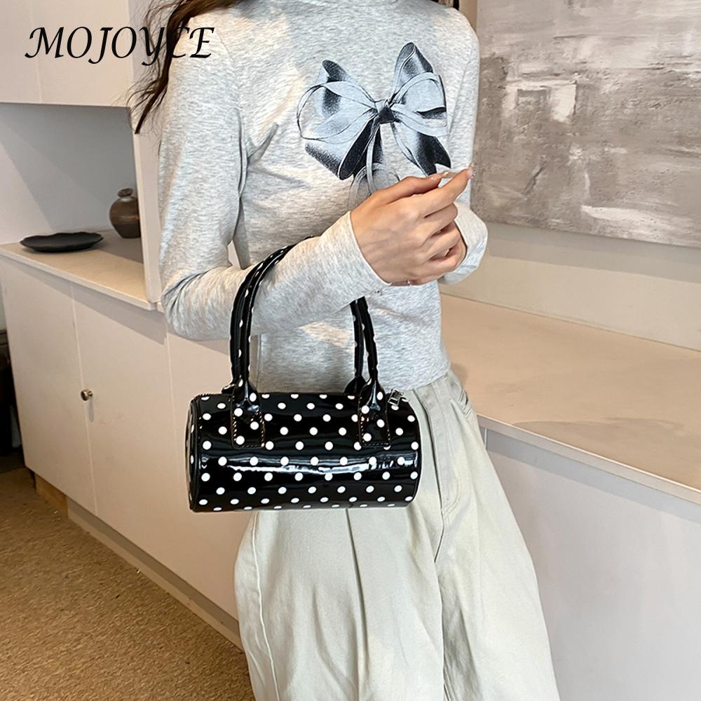 Shoulder Bag for Women Polka Dot Mini Top Handle Purse PU Leather Barrel Shape Cute Handbag Adjustable Strap Clutch Purse