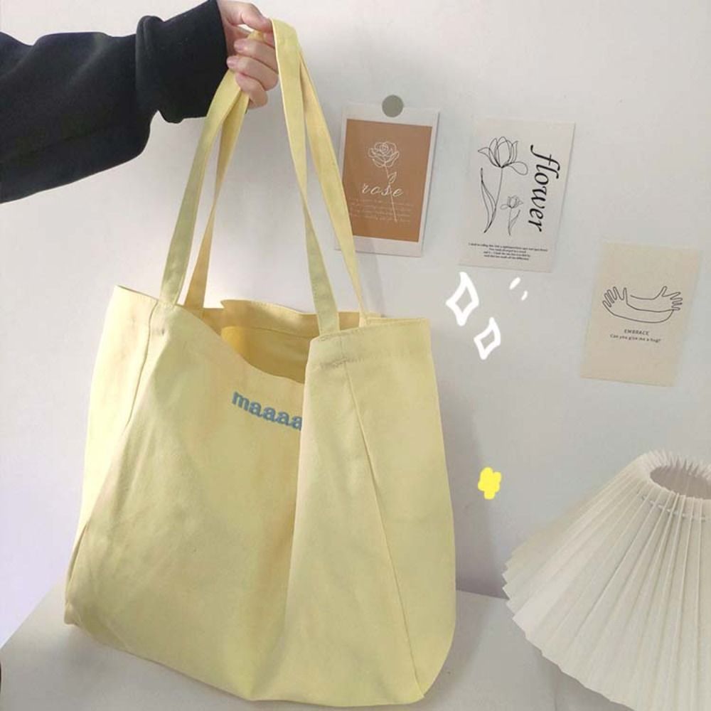 Letter Embroidery Candy Color Canvas Bag Korean Style Large Capacity Vacation Tote Bag Solid Color Office Worker Tote
