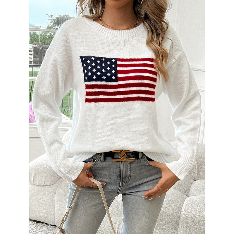 2025 New American Flag Designer Outdoor Casual Round Neck Long Sleeve Hoodie Women's Sweater