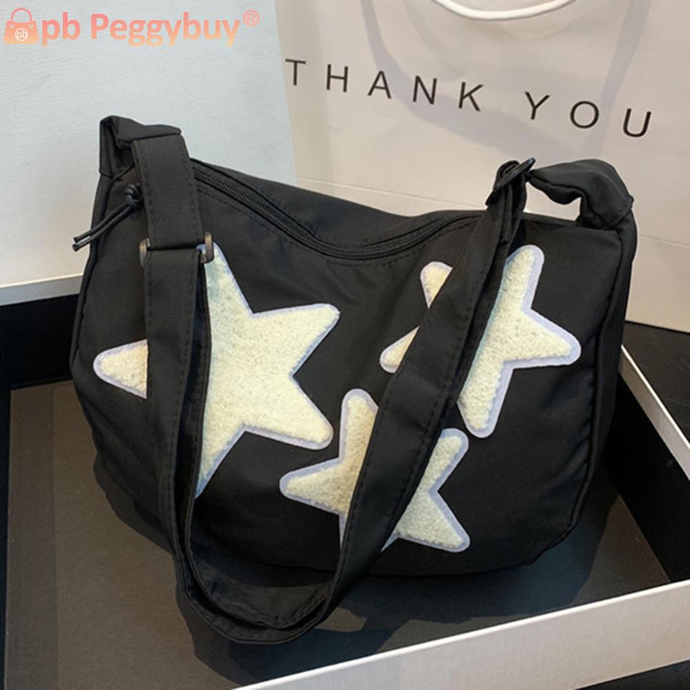 Women Canvas Messenger Bag Versatile Star Shoulder Bag Adjustable Strap Y2k Hobo Bag Pentagram Satchel Bag Slouchy Travel Bag