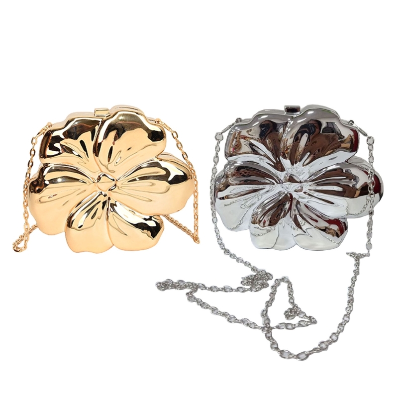 Women Fashion Flower Shape Evening Clutch Bag Small Chain Strap Shoulder Bag Lady Elegant Acrylic Evening Handbag Crossbody Bag