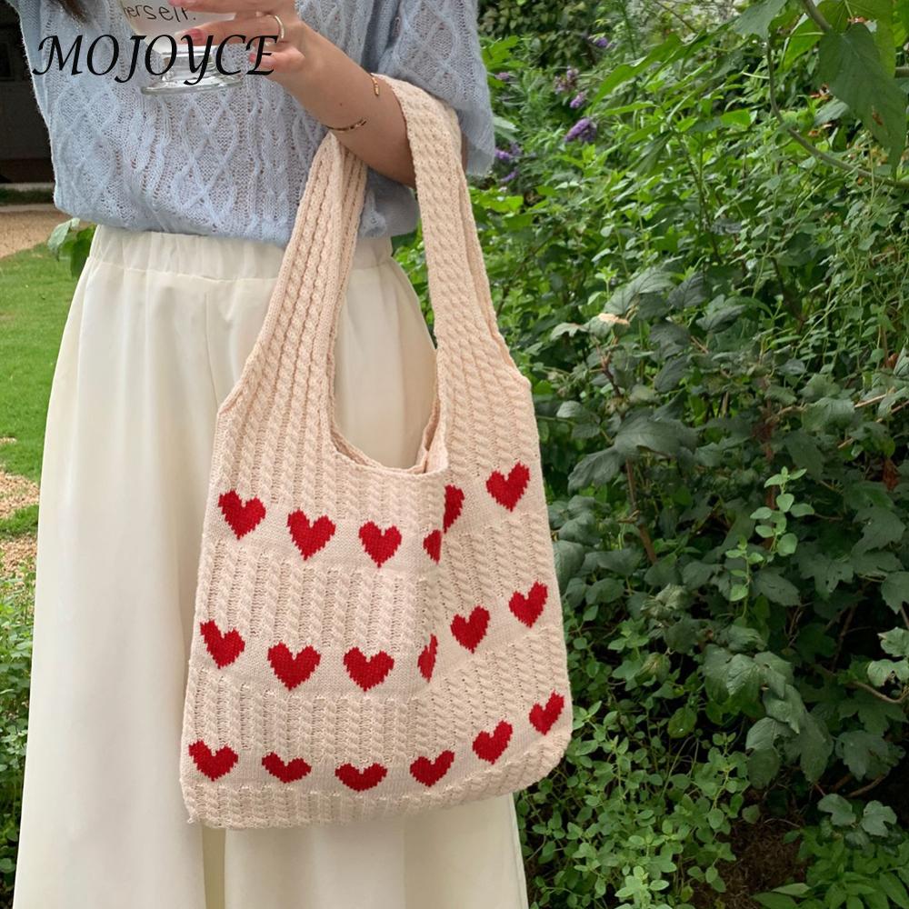 Women Lightweight Handbag Color Blocking Shoulder Storage Bag Large Capacity Crochet Satchel Bag Armpit Hobo Bag Commuting Bag