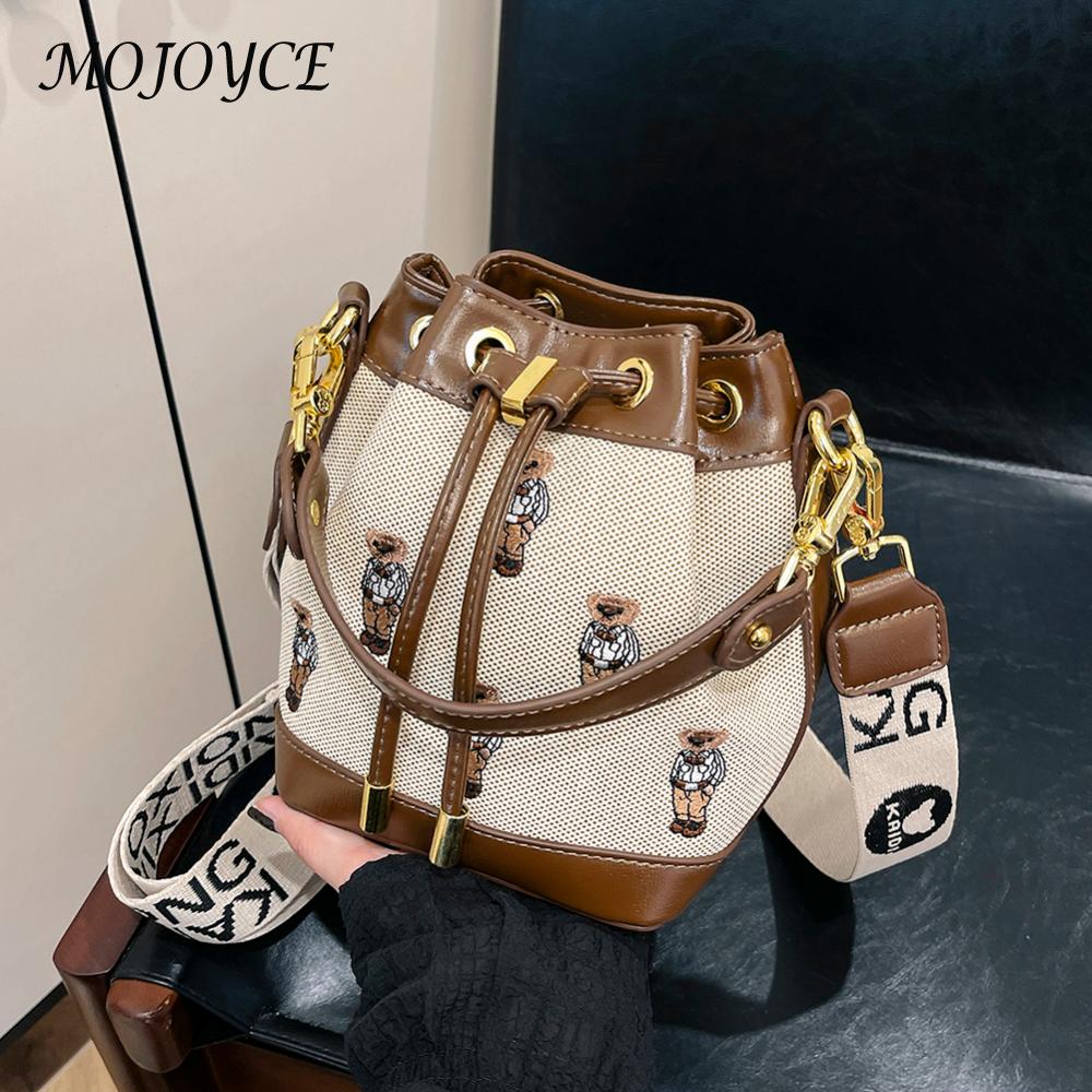 Bucket Bag for Women Embroidered Top Handle Handbag Removable Strap Crossbody Bag Tote Handbag Commuter Travel Bag