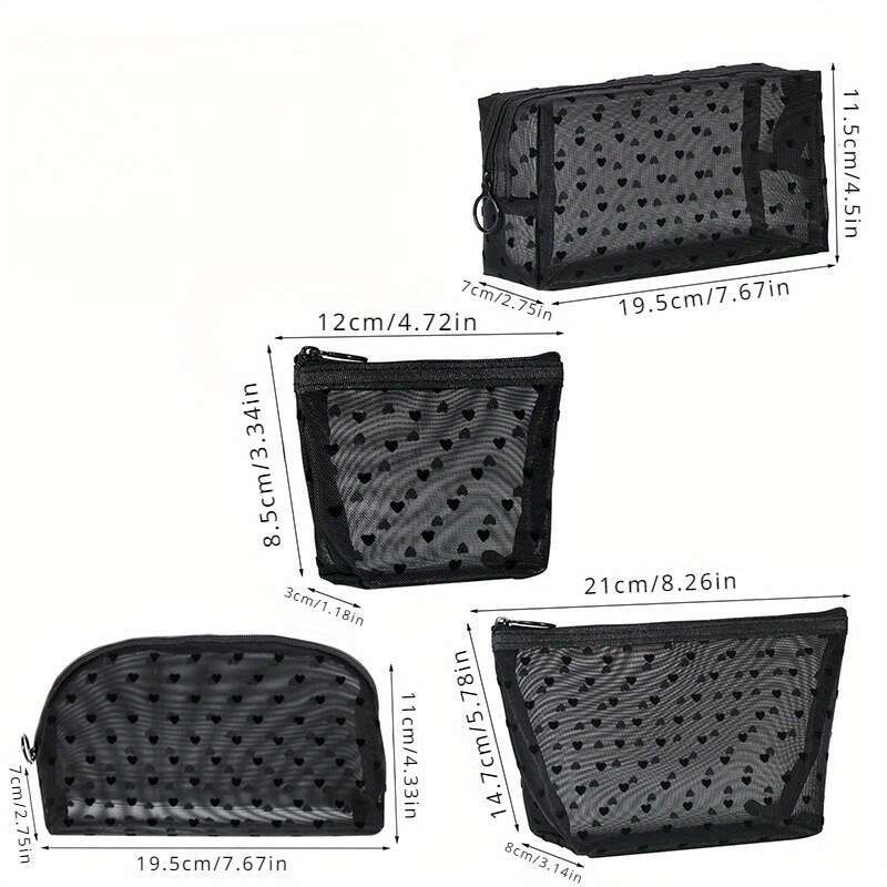 heart-shaped printed grid portable makeup bags, multifunctional transparent women lipstick storage bags.