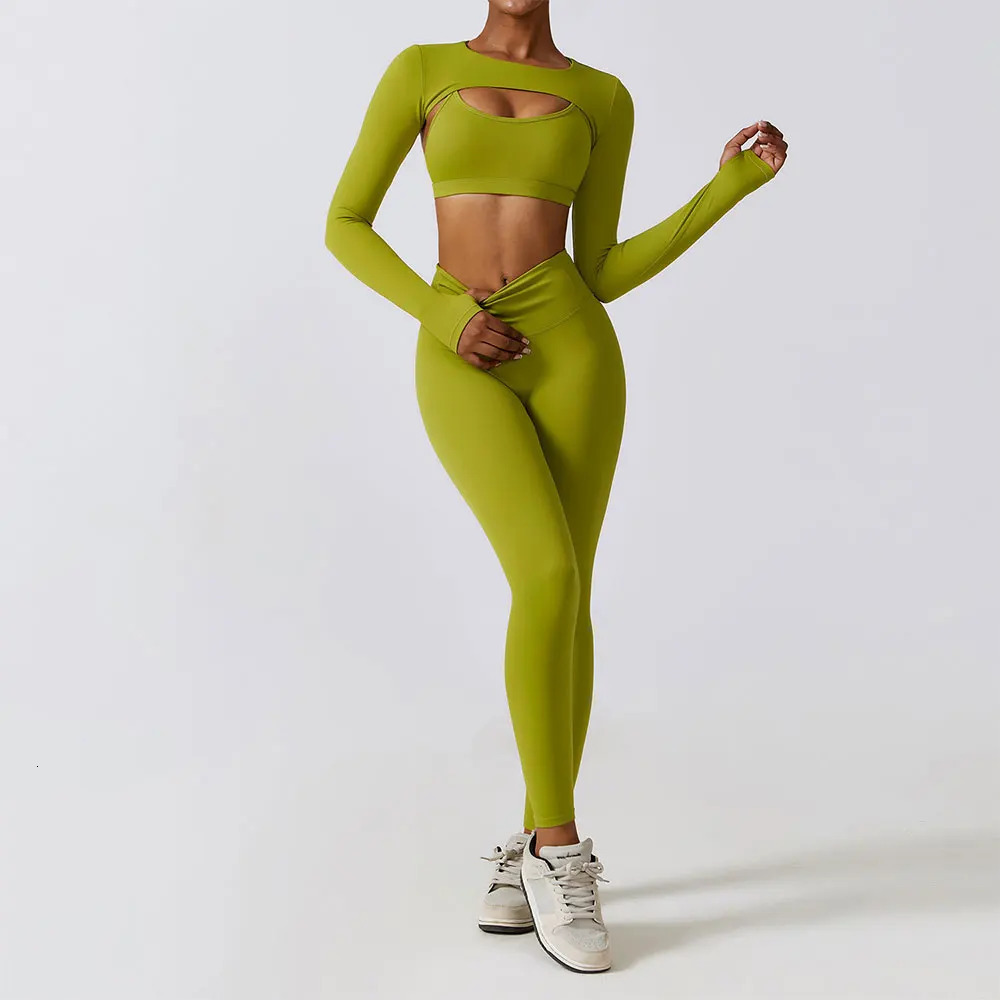 Sportswear Yoga Set Womens Workout Clothes Athletic Wear Sports Gym Legging Seamless Fitness Bra Crop Top Long Sleeve Yoga Suit240325