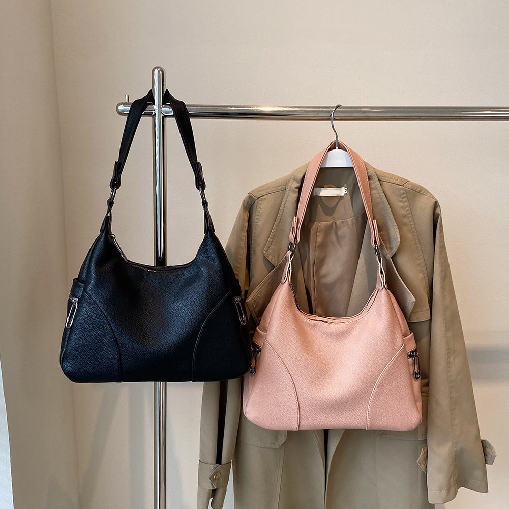 Women PU Fashion Shoulder Bag Large Capacity Casual Handbag Adjustable Strap Trendy Satchel Bag Multi-pockets Chic Hobo Bag