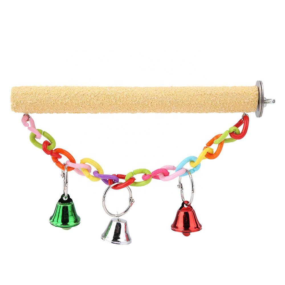 Bird Parrots Perch Standing Bar with Bell Grinding Grew Tool Pets Toys for Birds Cage