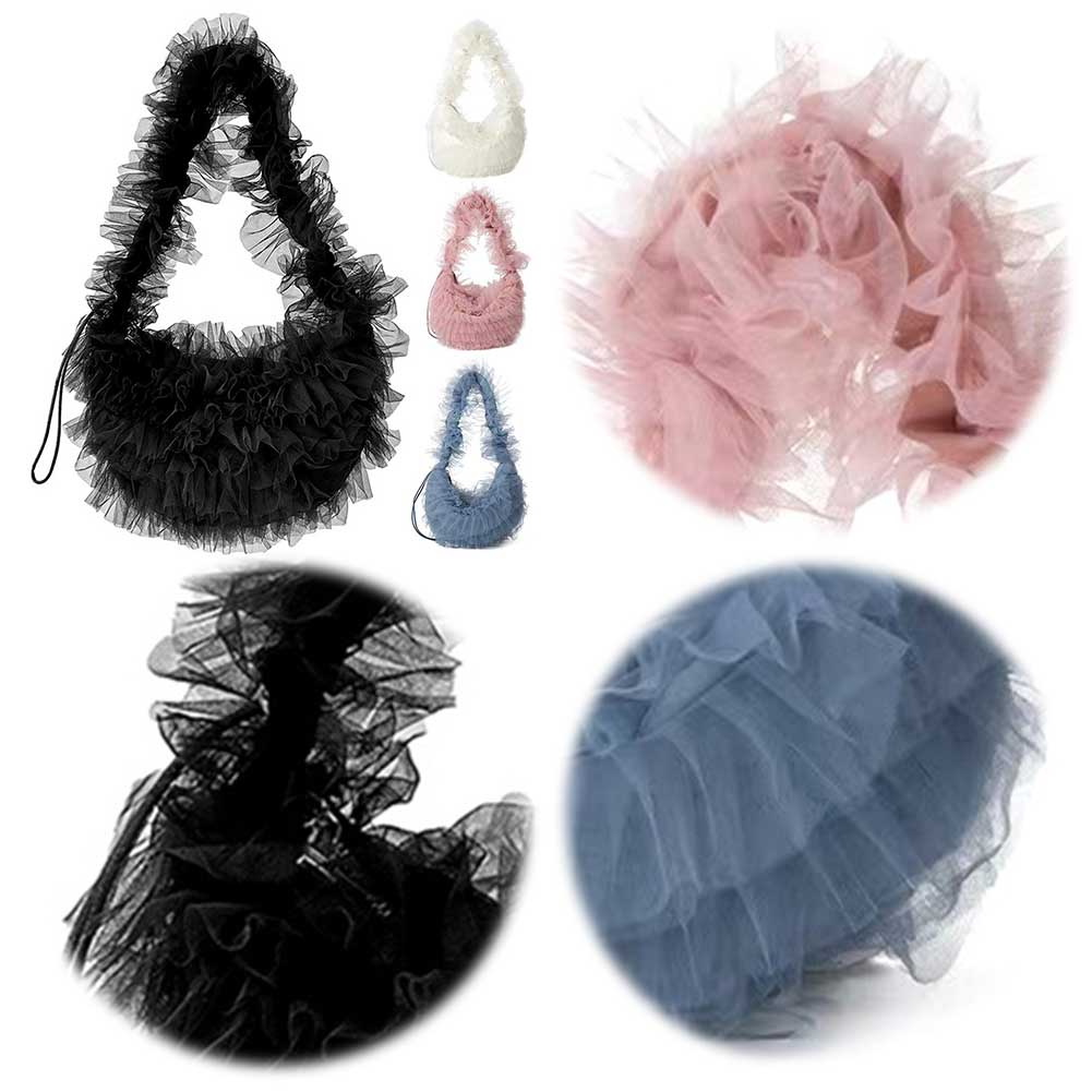 Women Lace Pleated Handbag Solid Color Ruched Tote Handbag Large Capacity Fashion Underarm Bag for Party Wedding