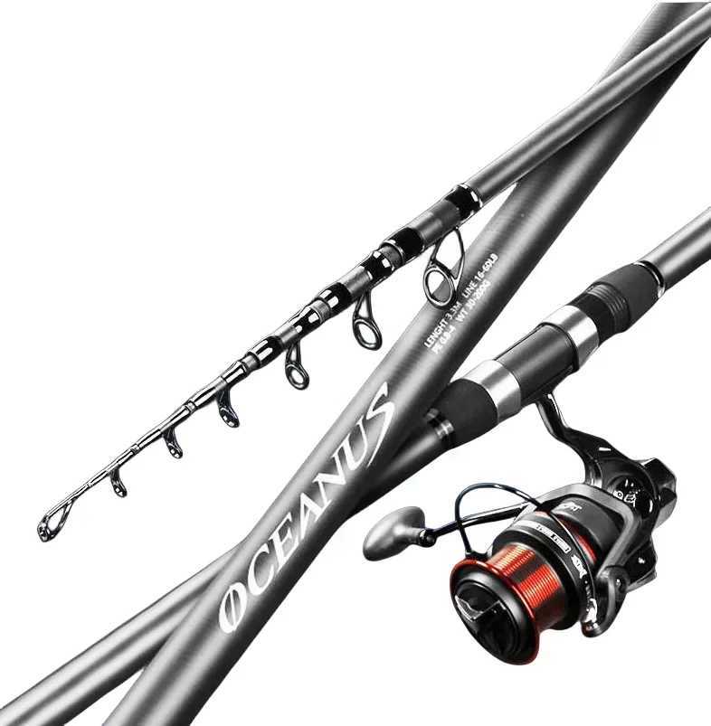 Caen fiber optic rotating fishing rod 2.1m/2.4m ultra light 5/6/7/8 section Tescopic long-distance handheld seawater bait 30g-200g W241108