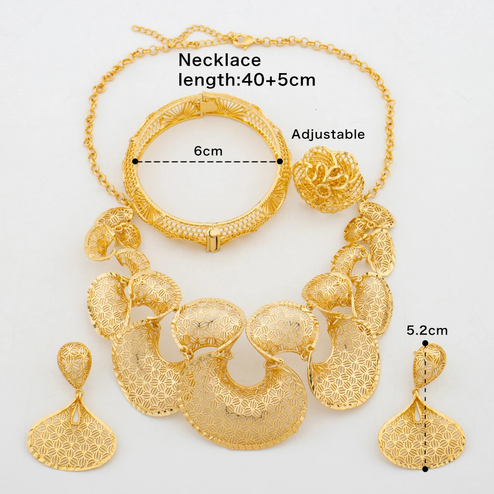 Dubai Big Pendant Jewelry Set Women African Gold Plated Necklace Earrings Bangle Ring Trend Banquet Jewelry 241107