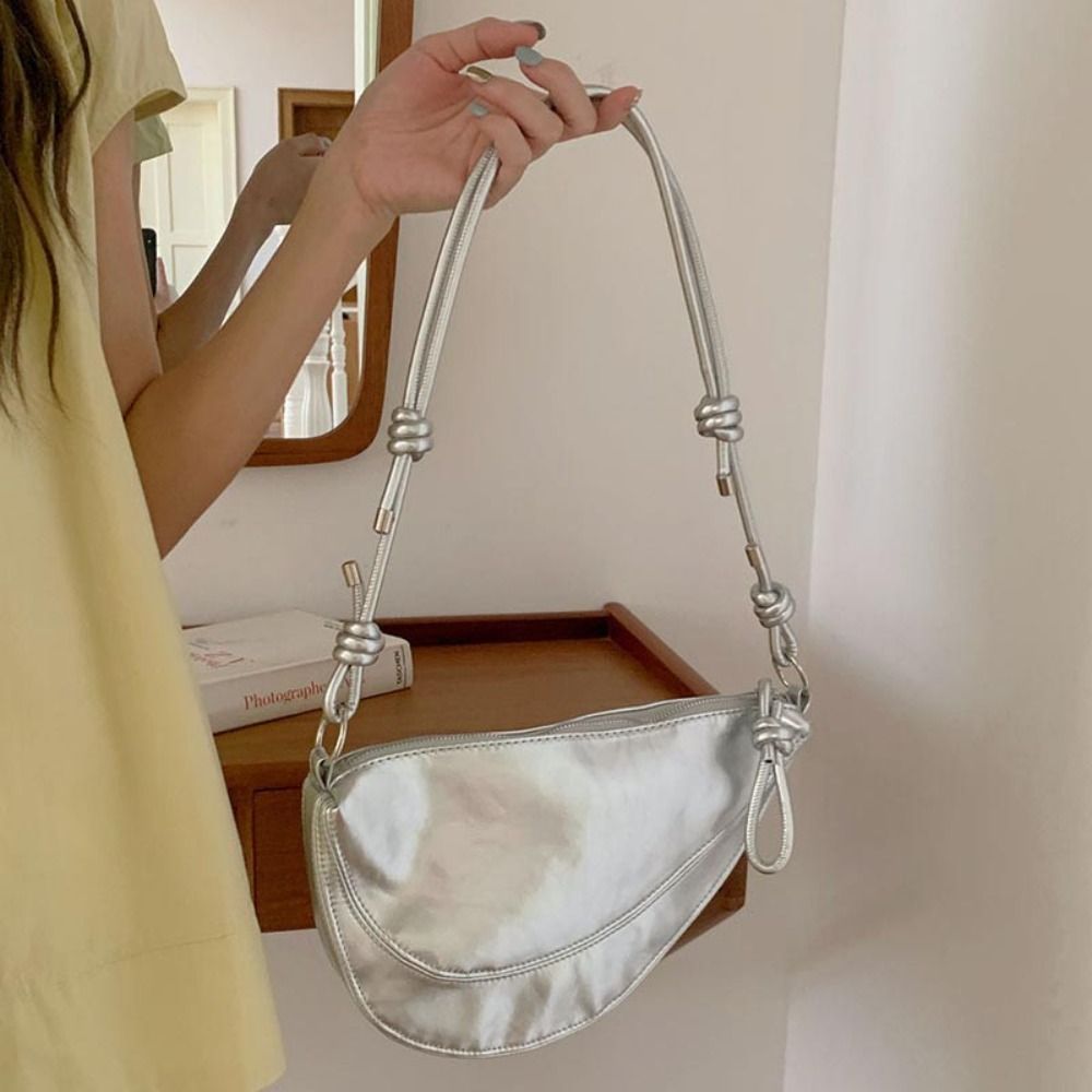 Elegant Korean Style Cow Horn Pu Bag Zipper Single Shoulder Half Moon Bag Luxury Dumpling Bag Travel