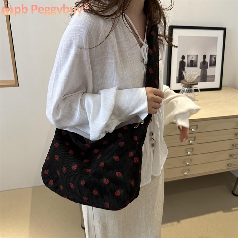 Women Corduroy Shoulder Bag Cute Strawberry Crossbody Bag Handbag Satchel Bag for Shopping Dating
