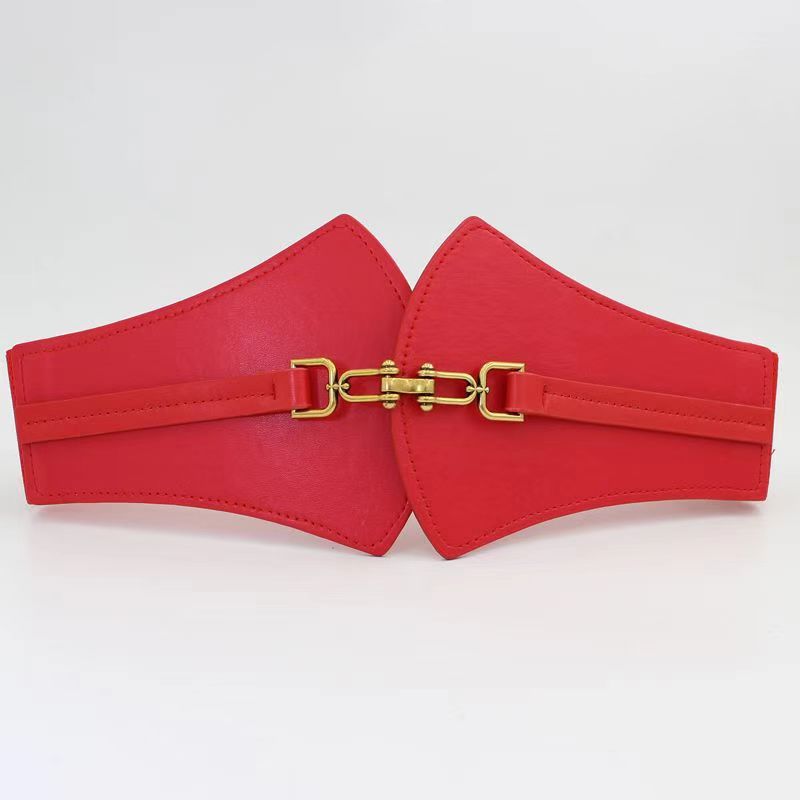 The new women's belt casual simple decorative buckle belt elastic elastic imitation leather wide waistband with coat spot
