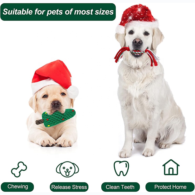 6 Pieces Christmas Dog Chew Cotton Rope Toy Pet Supplies Chew Training Toys For Dog Playing