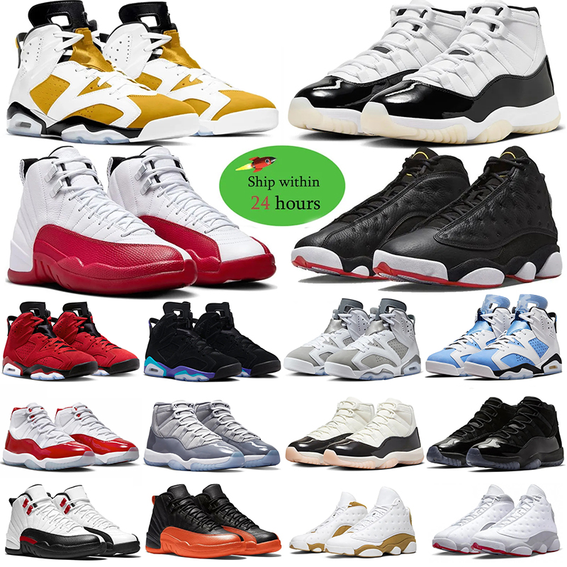 Basketball Shoes 6 11 12 13 Men Women 6s Toro Bravo Yellow Ochre 11s DMP cherry Cool Grey 72-10 Low Bred 12s Royalty Taxi 13s Blue Grey Mens Trainers Sport Sneakers