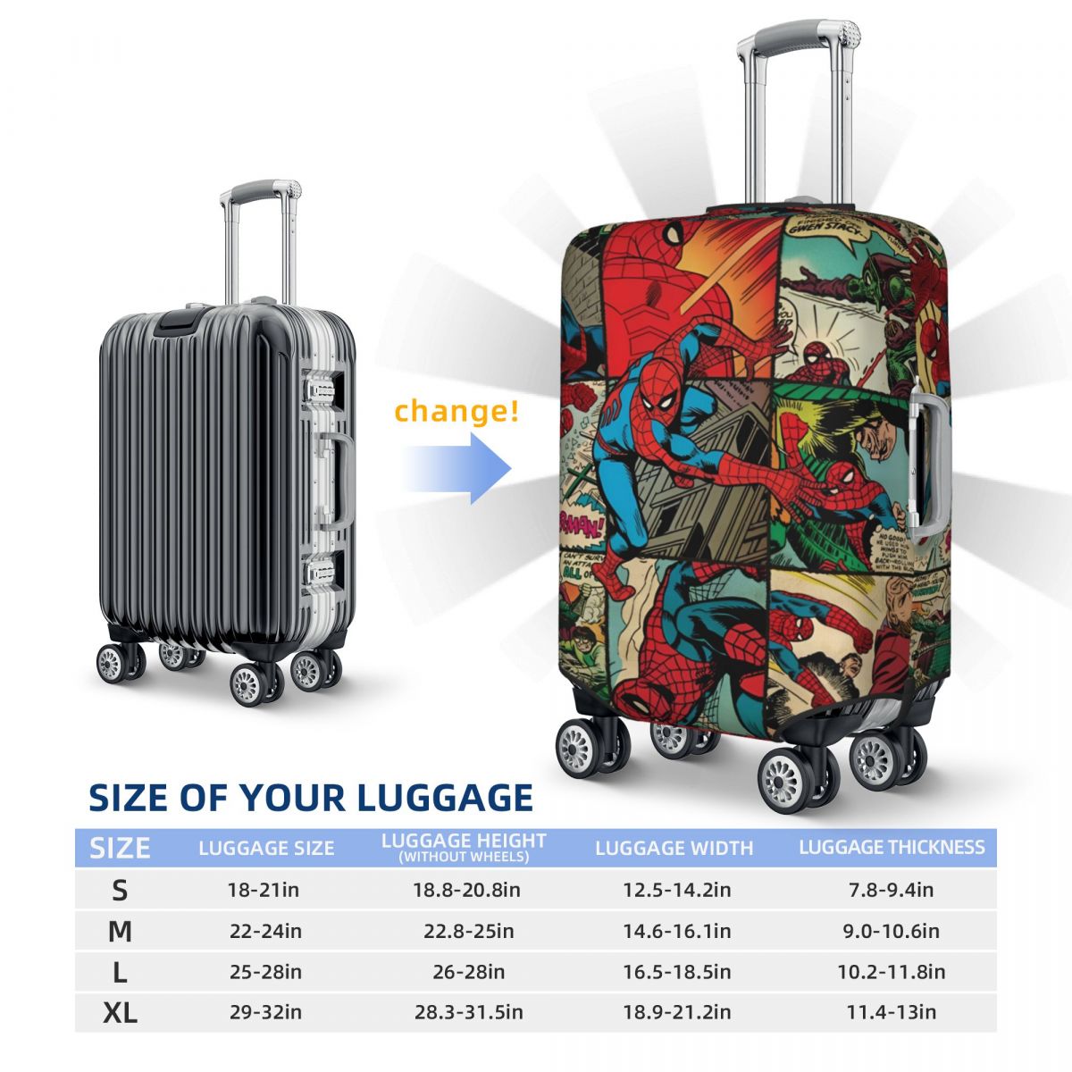 Spider Man Comic1 Suitcase Cover Holiday Cruise Trip Elastic Luggage Supplies Protector