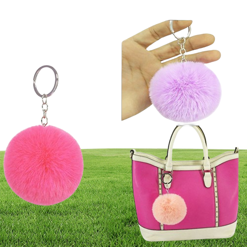 Artificial Rabbit Fur Ball Plush Fuzzy Fur Key Chain Ball Keychain Car Bag Keychain Key Ring Pendant Jewelry with Ring sxjun26534135