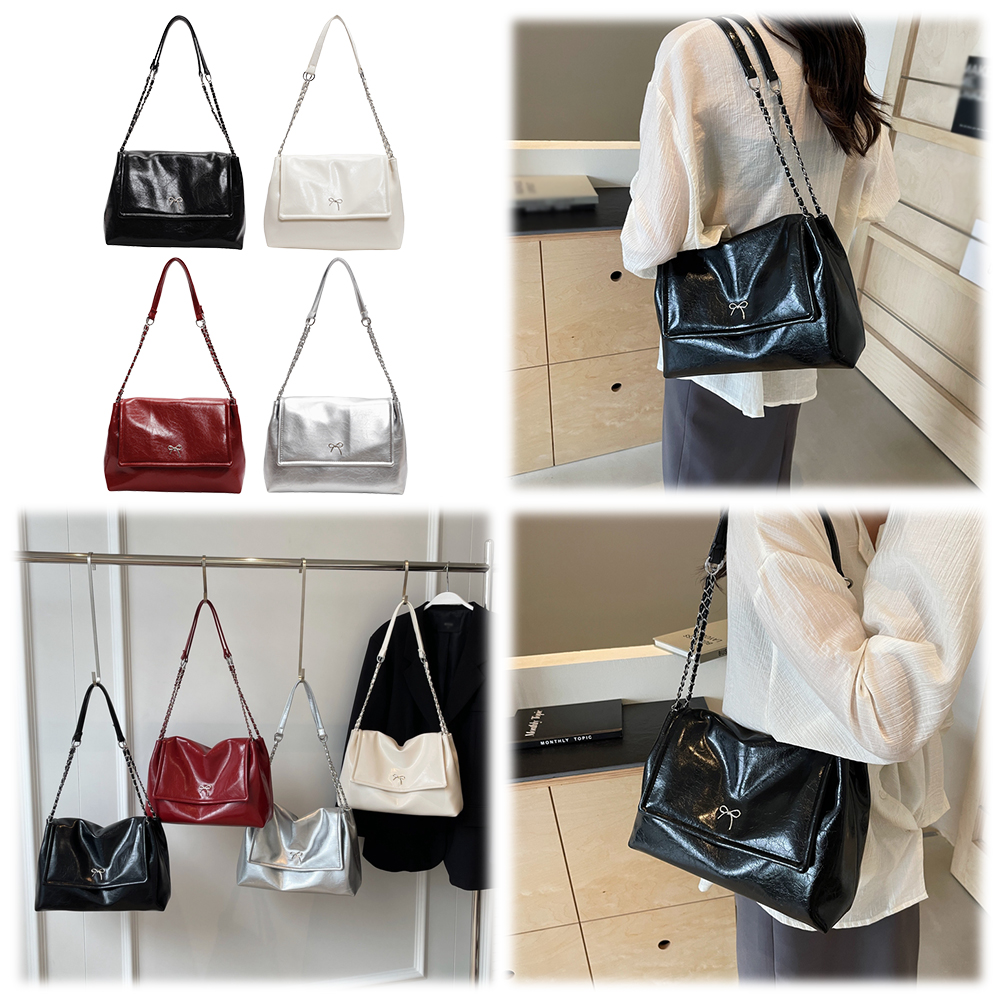 Women Trendy Tote Handbag Large Capacity PU Underarm Bag Simple Flap Bag Solid Color Elegant Shoulder Purse Outdoor Travel Bag