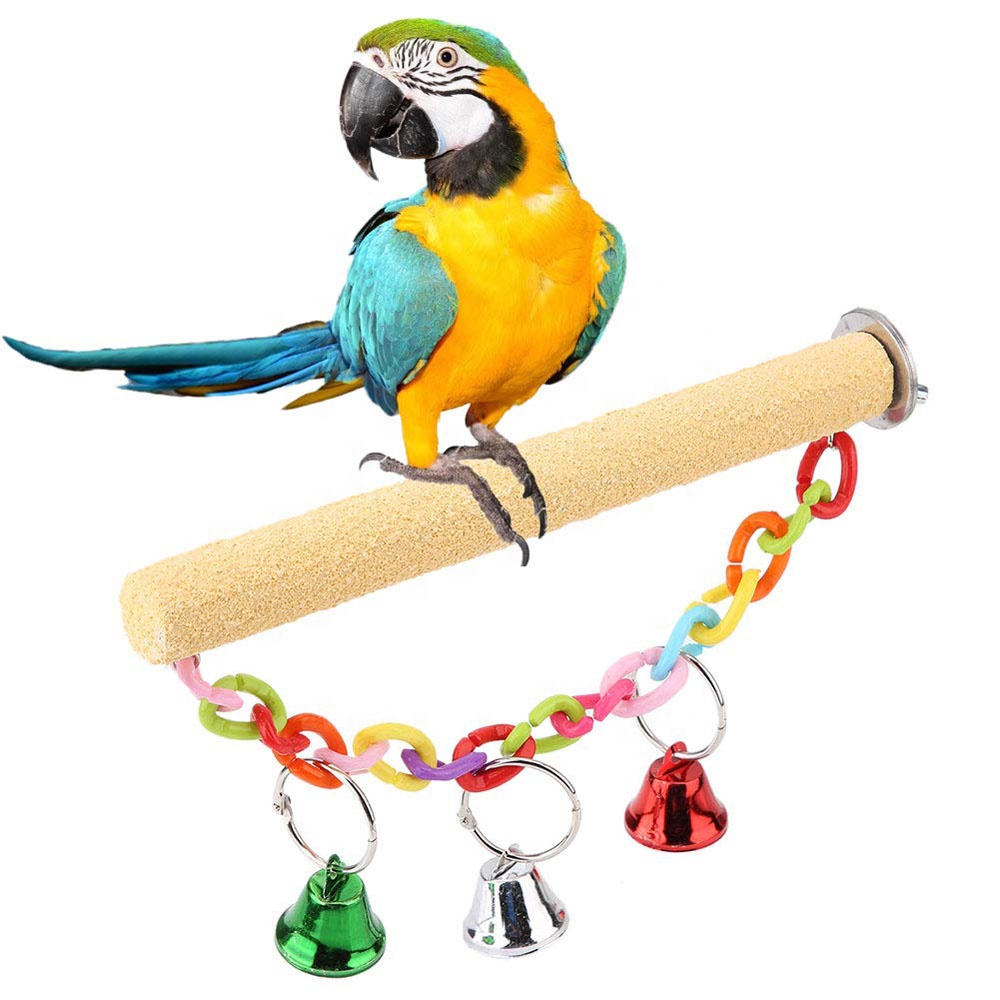 Bird Parrots Perch Standing Bar with Bell Grinding Grew Tool Pets Toys for Birds Cage