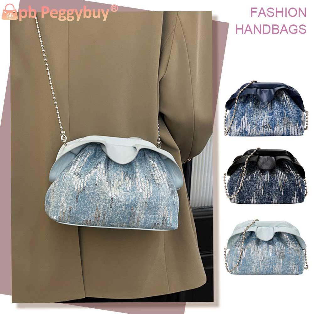 Denim Women Crossbody Bag Sequin Clutch Purse Chain Evening Bag Wedding Party Bridal Purse
