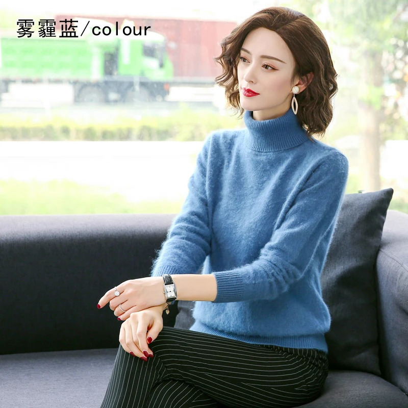 100% mink cashmere sweater for women in autumn and winter knitted with thick warm floral pattern solid color plus size bottom high collar top 241107 - view 6