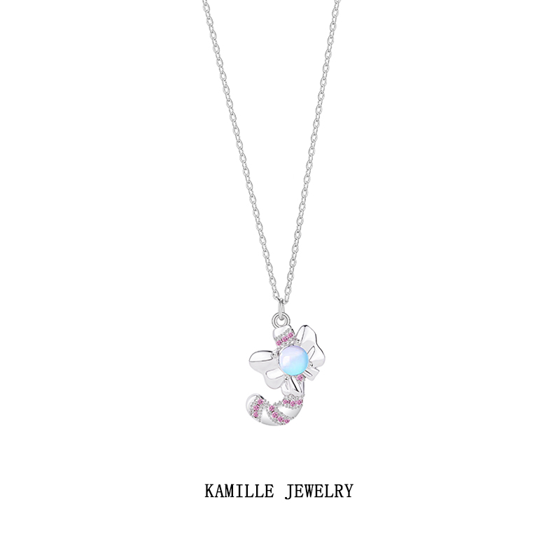 Women's Original Design Moonstone Cane Pendant with Sparkling Zirconia for Christmas