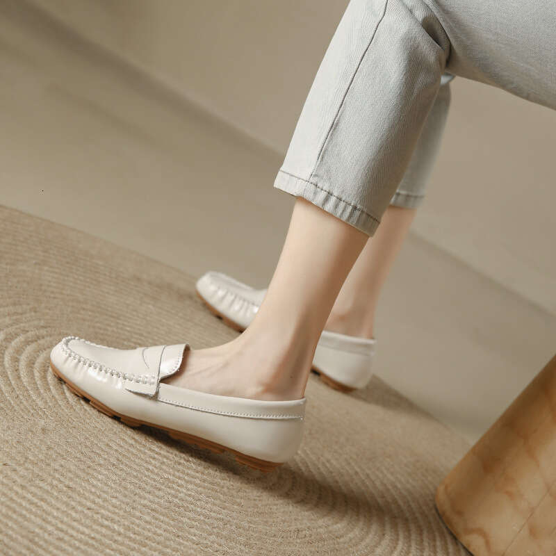 Spring Autumn Cow leather flats shoes woman round toe slip on loafers comfy ladies work shoes genuine leather moccasins women