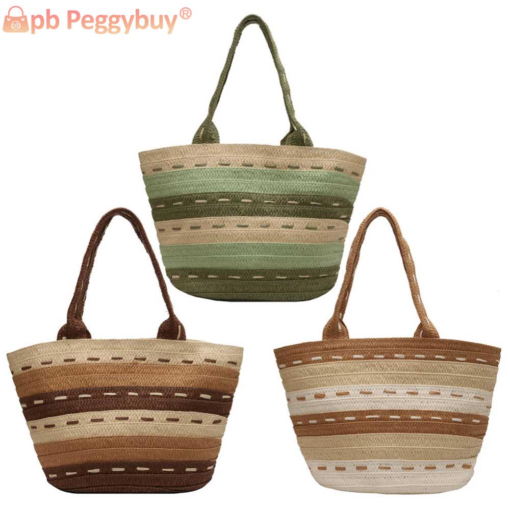 Lady Summer Top-Handle Bags Fashion Handmade Simple Large Capacity Hand-Woven Handbags Contrast Color Casual Tote Purses