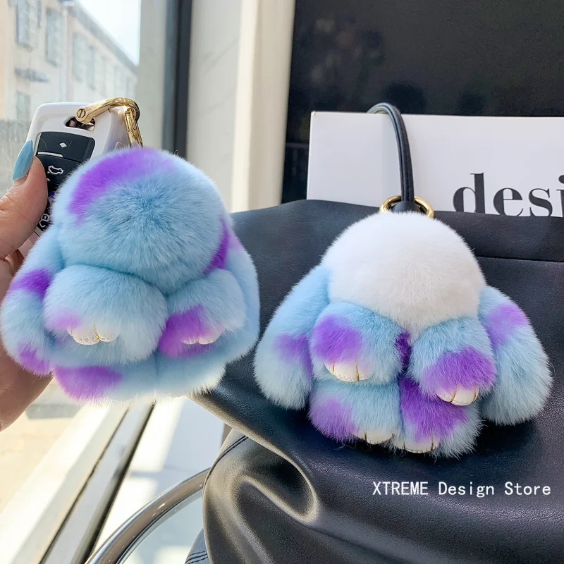 Plush Toy Bunny Real Natural Rabbit Fur Keychain Women Bag Charm Ornaments Schoolbag Pendant Car Keyring Trinkets Kids Gift