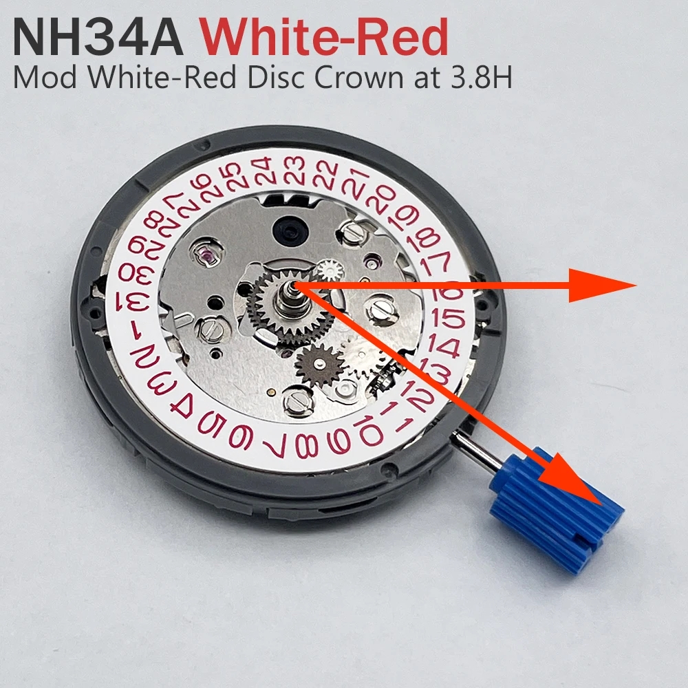 High Precision GMT NH34 Automatic Mechanical Movement Self Winding Date at 3H Datewheel 3/3.8 Crown Watch Accessories NH34A Movement