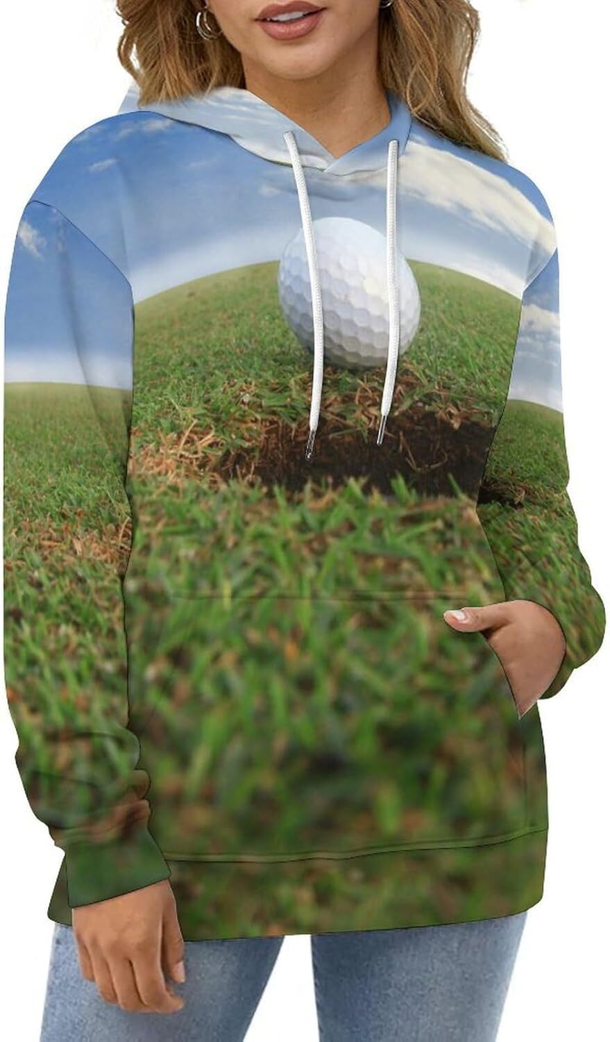 Hoodie for Mens Womens Golf Ball About to Fall Into The Cup Hoodies for Men 3D Print Pullover Hooded Drawstring Loose Sweatshirt with Big Pockets Grap