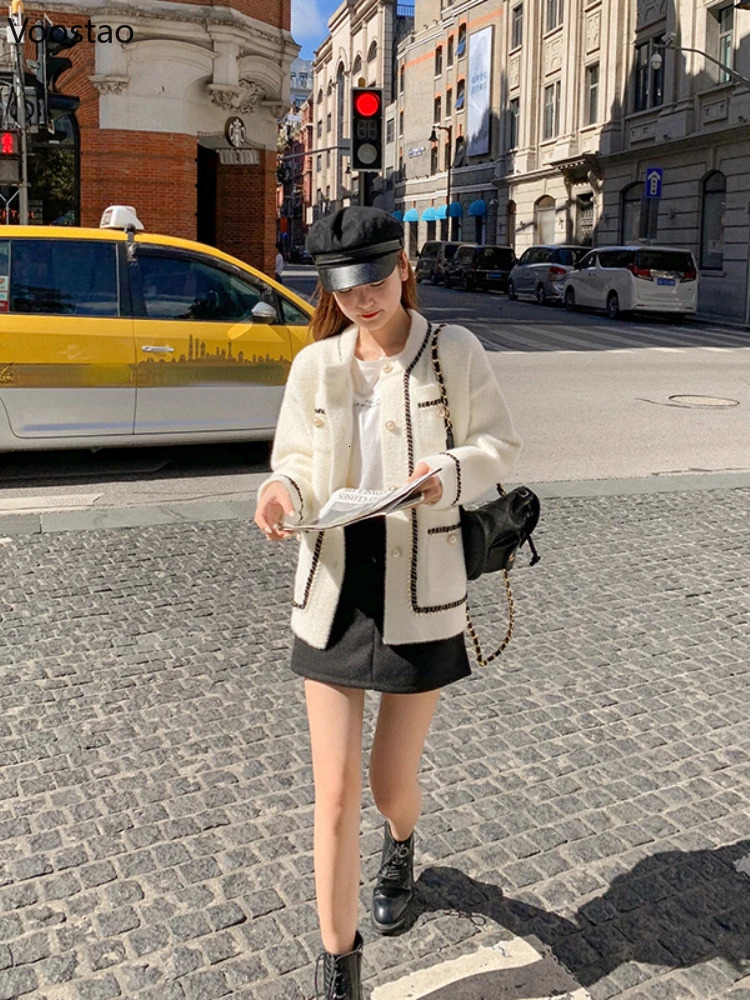 Lanjia- White Mink Cashmere Sweater Coat Women Autumn Winter Lazy Style Korean Retro Black Loose Oneck Knitted Cardigan Fashion Outwear 241108 2Bf74