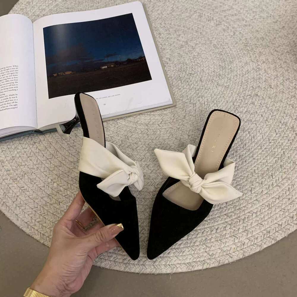 2024 Summer Women Pointed Toe High Heels Sandals Bowknot Fashion wer Shoes Sgback Woman Slippers