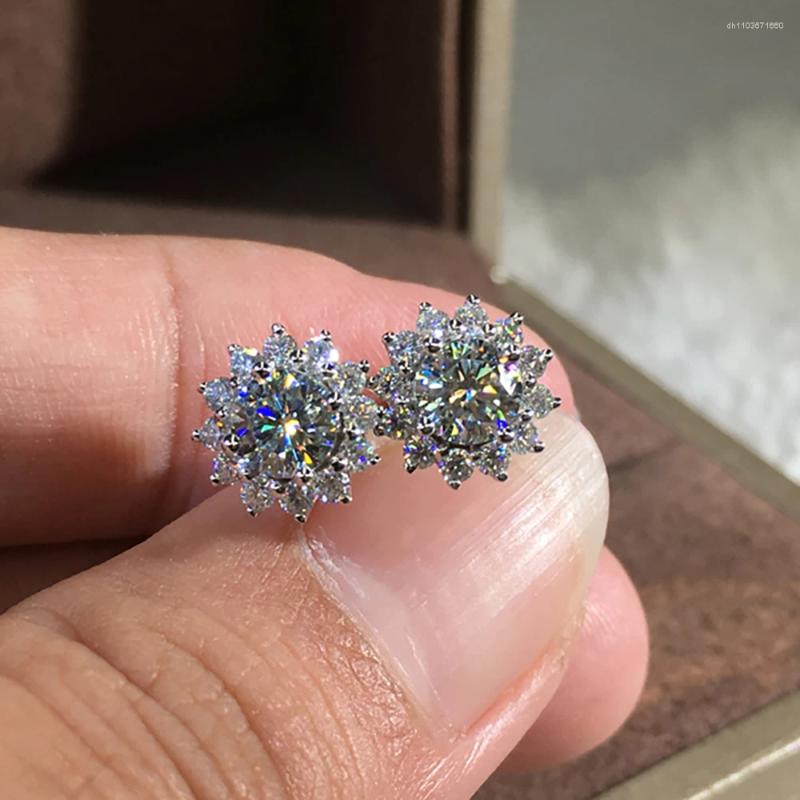 Stud Earrings Custom Solid 14K White Gold 2 Carat Women Wedding Anniversary Engagement Party Round Sunflower Moissanite Diamond