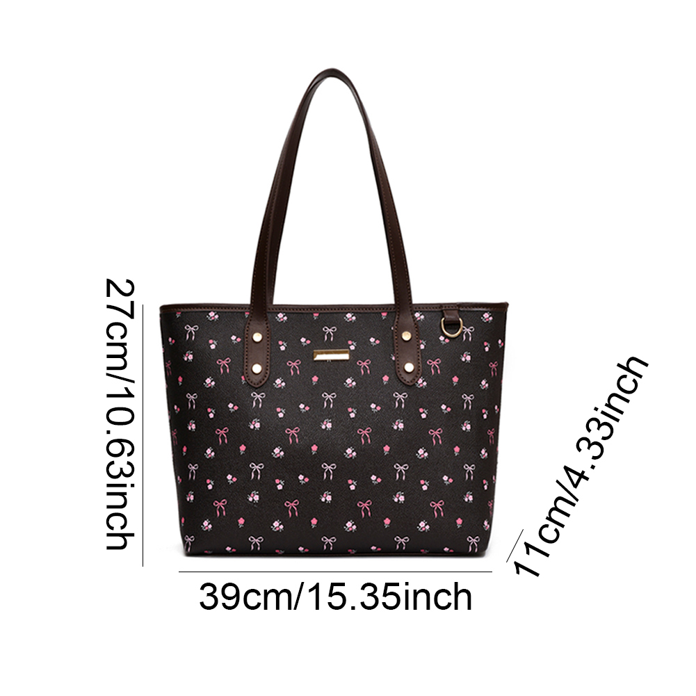 Women PU Floral Tote Bag Fashion Shoulder Bag Large Capacity Simple Tote Handbag Aesthetic Trendy Work Hobos Outdoor Travel Bag