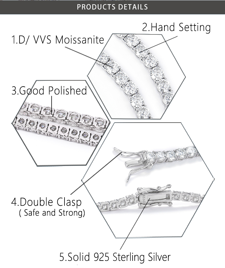 Wuzhou factory price hip hop necklace S sier with GRA VVS cuban k 2mm - 6.5mm moissanite tennis chain jewelry