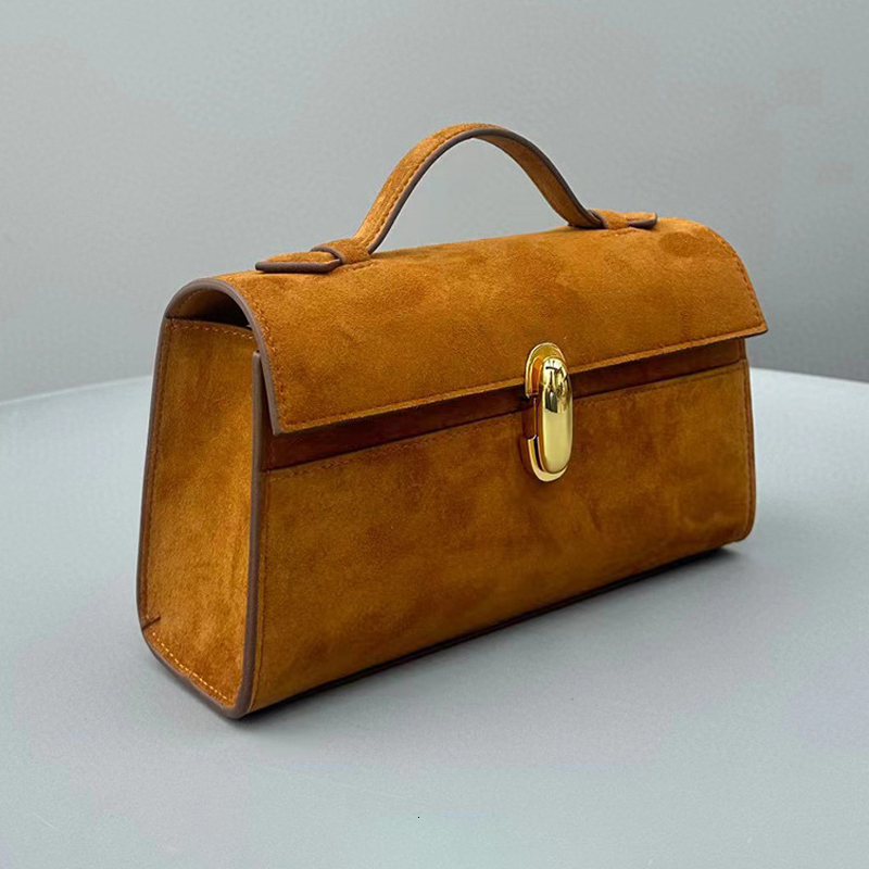 Genuine Leather Small Square Bags For Women Designer Handbag Purses New In Vintage Frosted Suede Simple Ladies Tote