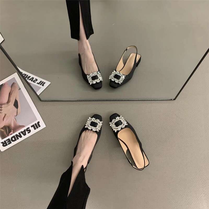 New 2025 Classic Elegant Slingback Sandals Women Rhinestone Buckle Back Strap Flat Ballet Design Shoes Brand Mule Office Mujer