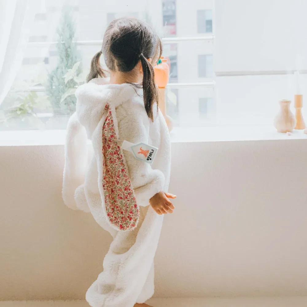 Rompers Autumn Winter Baby Girls Boys Rabbit Romper born One-piece Jumpsuit Hooded Pajamas Boys Plush Homewear Outfits Baby Costume 241107Y250119X0A7