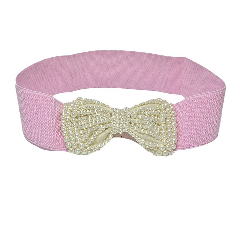 Women's elastic waistband fashion waistband hundred women wide pearl large bow accessories belt one piece of the belt