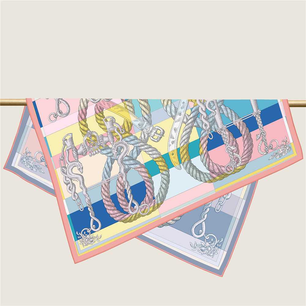 Double Faced Print Scarf 90cm Women Hand Rolled Edge Shawls 90 Silk Scarfs Square Big Handmade Neck Foulard Femme Bandana Tops Bag Belt Accessories