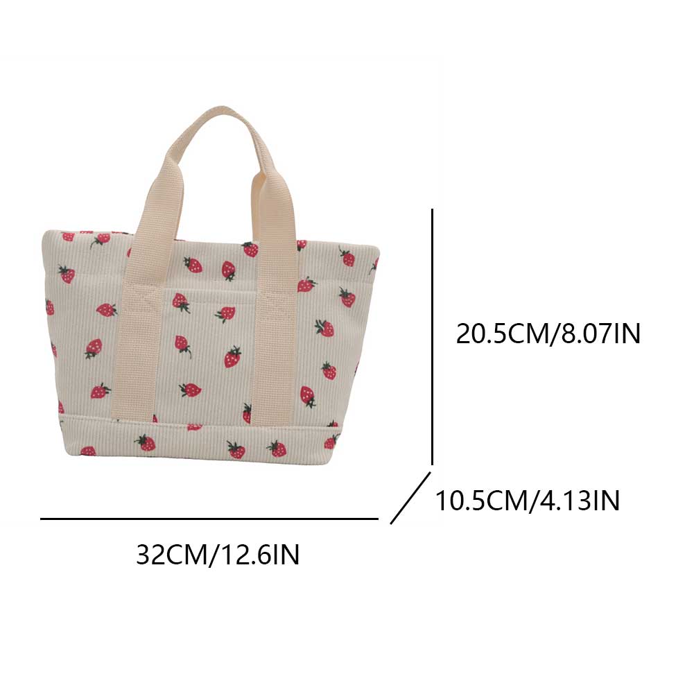 Women Corduroy Tote Bag Strawberry Top Handle Bag with Front Pocket Handbag Trendy Satchel Bag Shopping Work Bag
