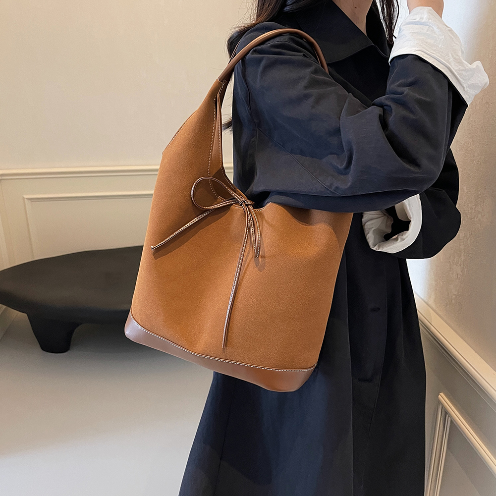 Women Suede Shoulder Bag Simple Tote Handbag Large Capacity Stylish Commuting Bag Solid Color Vintage Hobo Bag Top Handle Bag